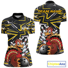 Load image into Gallery viewer, Custom Funny Turkey Bowling Jerseys, Yellow Thanksgiving Bowling Women Quarter-Zip Shirt IPHW9722