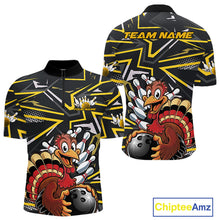 Load image into Gallery viewer, Custom Funny Turkey Bowling Jerseys, Yellow Thanksgiving Bowling Team Men Quarter-Zip Shirt IPHW9722