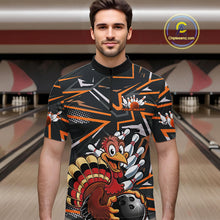 Load image into Gallery viewer, Custom Funny Turkey Bowling Jerseys, Orange Thanksgiving Bowling Team Men Quarter-Zip Shirt IPHW9723