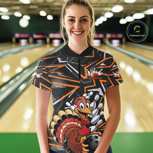 Load image into Gallery viewer, Custom Funny Turkey Bowling Jerseys, Orange Thanksgiving Bowling Women Quarter-Zip Shirt IPHW9723