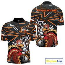 Load image into Gallery viewer, Custom Funny Turkey Bowling Jerseys, Orange Thanksgiving Bowling Team Men Quarter-Zip Shirt IPHW9723
