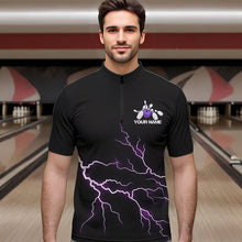 Load image into Gallery viewer, Purple Thunder Lightning Bowling Wings Custom Bowling Team Quarter-Zip Shirts For Men IPHW8395