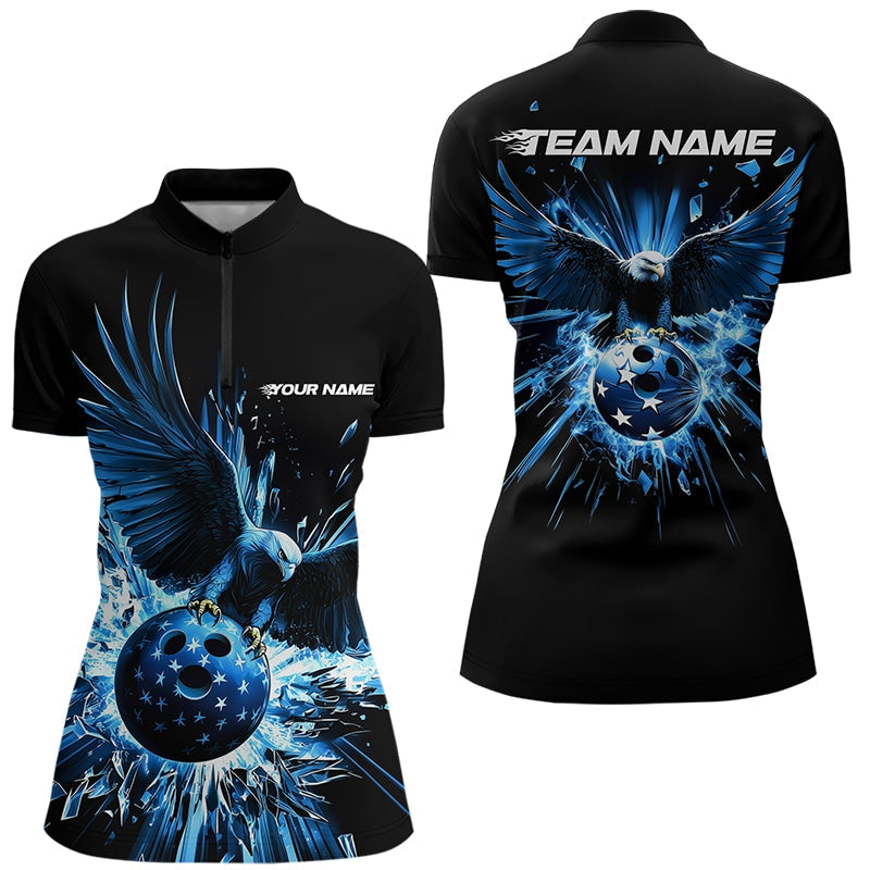 Black And Blue Eagle Break Glass Custom Bowling Quarter-Zip Shirts For Women Team Shirt IPHW8398