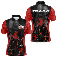 Load image into Gallery viewer, Custom Black And Red Flame Bowling Polo Shirts For Men, Fire Bowling League Shirt IPHW8619