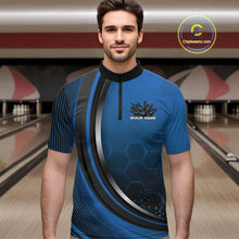 Load image into Gallery viewer, Custom Blue Flame Bowling Jerseys, Bowling Team Men Quarter-Zip Shirt Bowlers Outfit IPHW11317