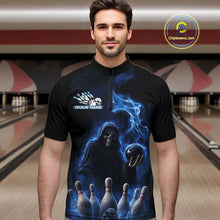 Load image into Gallery viewer, Custom Blue Flame Grim Reaper Bowling Men Quarter-Zip Shirts, Skull Halloween Bowler Outfit IPHW9734
