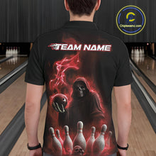 Load image into Gallery viewer, Custom Red Flame Grim Reaper Bowling Men Polo Shirts, Skull Halloween Bowler Outfit IPHW9735