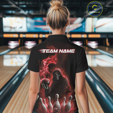 Load image into Gallery viewer, Custom Red Flame Grim Reaper Bowling Women Polo Shirts, Skull Halloween Bowler Outfit IPHW9735
