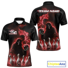Load image into Gallery viewer, Custom Red Flame Grim Reaper Bowling Men Polo Shirts, Skull Halloween Bowler Outfit IPHW9735