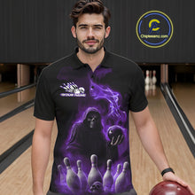Load image into Gallery viewer, Custom Purple Flame Grim Reaper Bowling Men Polo Shirts, Halloween Bowler Outfit IPHW9737