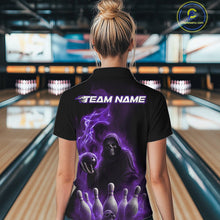 Load image into Gallery viewer, Custom Purple Flame Grim Reaper Bowling Women Quarter-Zip Shirts, Halloween Bowler Outfit IPHW9737