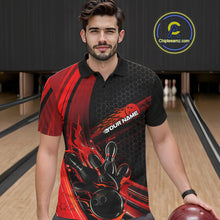 Load image into Gallery viewer, Custom Black And Red Flame Bowling Jerseys, Bowling Team Polo Shirts For Men IPHW9884