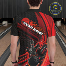 Load image into Gallery viewer, Custom Black And Red Flame Bowling Jerseys, Bowling Team Polo Shirts For Men IPHW9884