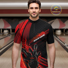 Load image into Gallery viewer, Custom Black And Red Flame Bowling Jerseys, Bowling Team Quarter-Zip Shirts For Men IPHW9884
