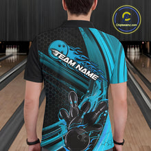 Load image into Gallery viewer, Custom Black And Blue Flame Bowling Jerseys, Bowling Team Polo Shirts For Men IPHW9885
