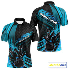 Load image into Gallery viewer, Custom Black And Blue Flame Bowling Jerseys, Bowling Team Polo Shirts For Men IPHW9885
