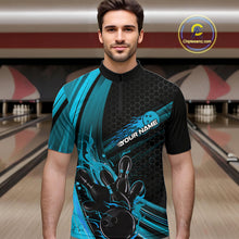 Load image into Gallery viewer, Custom Black And Blue Flame Bowling Jerseys, Bowling Team Quarter-Zip Shirts For Men IPHW9885