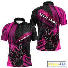 Load image into Gallery viewer, Custom Black And Pink Flame Bowling Jerseys, Bowling Team Polo Shirts For Men IPHW9886