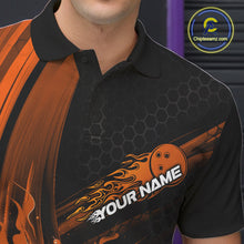 Load image into Gallery viewer, Custom Black And Orange Flame Bowling Jerseys, Bowling Team Polo Shirts For Men IPHW9887