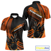 Load image into Gallery viewer, Custom Black And Orange Flame Bowling Jerseys, Bowling Team Polo Shirts For Men IPHW9887