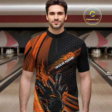 Load image into Gallery viewer, Custom Black And Orange Flame Bowling Jerseys, Bowling Team Quarter-Zip Shirts For Men IPHW9887