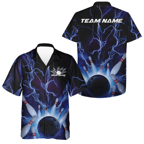 Custom Blue Thunder Lightning Bowling Ball And Pins Hawaiian Shirts For Men And Women, Team Uniform IPHW9507