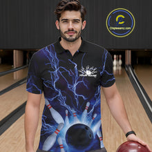 Load image into Gallery viewer, Custom Blue Thunder Lightning Bowling Ball And Pins Polo Shirts For Men, Team Uniform IPHW9507