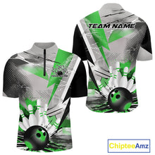 Load image into Gallery viewer, Custom Green And Gray Geometric Bowling Jerseys Bowling Team Quarter-Zip Shirts For Men IPHW9510