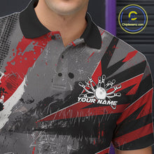 Load image into Gallery viewer, Custom Grunge Red Bowling Polo Shirts For Men, Vintage Bowling Team Shirts IPHW9511