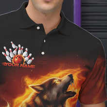 Load image into Gallery viewer, Custom Fire Flaming Wolf Bowling Polo Shirts For Men, Wolf Bowling Tournament Shirt IPHW8427