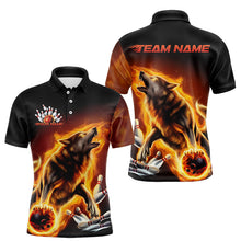 Load image into Gallery viewer, Custom Fire Flaming Wolf Bowling Polo Shirts For Men, Wolf Bowling Tournament Shirt IPHW8427