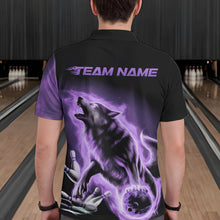 Load image into Gallery viewer, Custom Purple Fire Flaming Wolf Bowling Polo Shirts For Men, Wolf Bowling Tournament Shirt IPHW8428