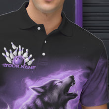 Load image into Gallery viewer, Custom Purple Fire Flaming Wolf Bowling Polo Shirts For Men, Wolf Bowling Tournament Shirt IPHW8428