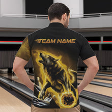 Load image into Gallery viewer, Custom Yellow Fire Flaming Wolf Bowling Quarter-Zip Shirts For Men, Wolf Bowling Tournament Shirt IPHW8430