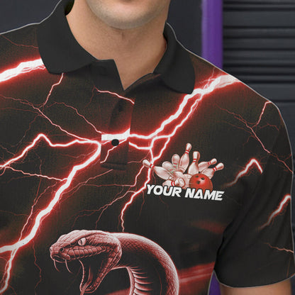Custom Black And Red Thunder Lightning Snake Bowling Polo Shirts For Men, Team Outfits IPHW8649