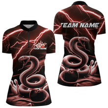 Load image into Gallery viewer, Custom Black And Red Thunder Lightning Snake Bowling Team Quarter-Zip Shirts For Women IPHW8649