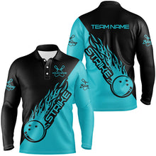 Load image into Gallery viewer, Custom Bowling Long Sleeve Polo Shirts For Men, Bowling Team Shirts Bowling Strike | Ball Blue IPHW4289