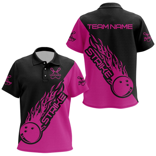 Custom Pink Flame Strike Bowling Kid Polo Shirt, Bowling Team Shirts Bowling Strike IPHW4290