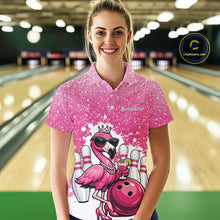 Load image into Gallery viewer, Sassy Classy Flamingo Queen Custom Women Bowling Polo Shirt, Glamorous Bowlers Outfit IPHW11025