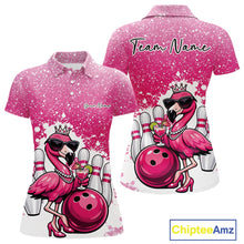 Load image into Gallery viewer, Sassy Classy Flamingo Queen Custom Women Bowling Polo Shirt, Glamorous Bowlers Outfit IPHW11025