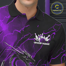 Load image into Gallery viewer, Custom Purple Lightning Dragon Bowling Polo Shirt For Men, Dragon Bowling Team Jersey IPHW9902
