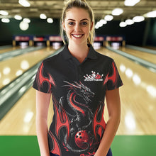 Load image into Gallery viewer, Custom Black And Red Flame Dragon Bowling Tournament Womens Polo Shirts, Bowlers Outfits IPHW8656