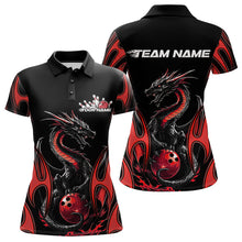 Load image into Gallery viewer, Custom Black And Red Flame Dragon Bowling Tournament Womens Polo Shirts, Bowlers Outfits IPHW8656