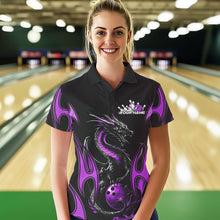 Load image into Gallery viewer, Custom Black And Purple Flame Dragon Bowling Tournament Womens Polo Shirts, Bowlers Outfits IPHW8657