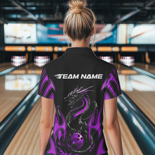 Load image into Gallery viewer, Custom Black And Purple Flame Dragon Bowling Tournament Womens Polo Shirts, Bowlers Outfits IPHW8657