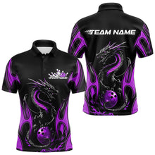 Load image into Gallery viewer, Custom Black And Purple Flame Dragon Bowling Tournament Polo Shirts For Men, Bowlers Outfits IPHW8657