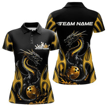 Load image into Gallery viewer, Custom Black And Gold Flame Dragon Bowling Tournament Womens Polo Shirts, Bowlers Outfits IPHW8658