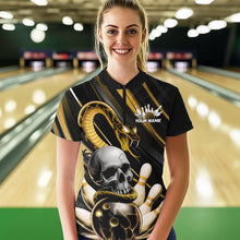 Load image into Gallery viewer, Custom Black And Yellow Snake Skull Bowling Quarter-Zip Shirt For Women, Bowling Team Shirt IPHW8671