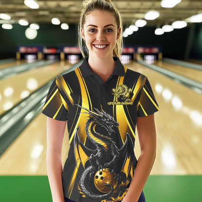 Custom Yellow Dragon Bowling Jerseys, Dragon Bowling Women Polo Shirts Bowling League Shirt IPHW8927