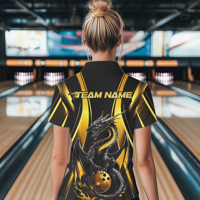 Custom Yellow Dragon Bowling Jerseys, Dragon Bowling Women Polo Shirts Bowling League Shirt IPHW8927